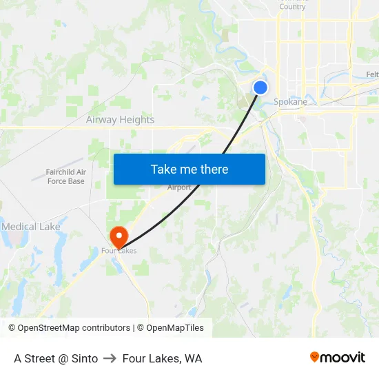 A Street @ Sinto to Four Lakes, WA map