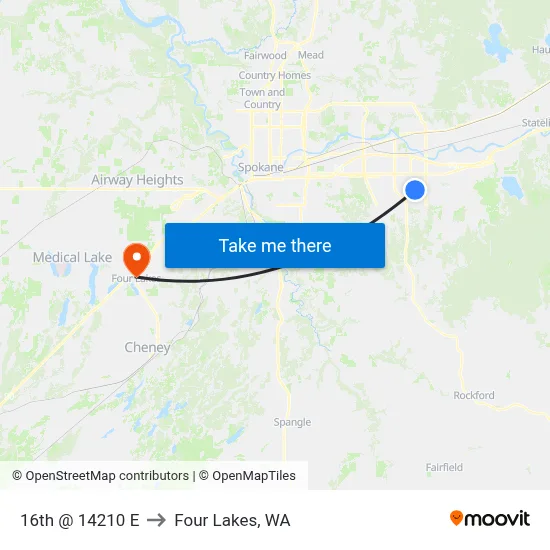 16th @ 14210 E to Four Lakes, WA map