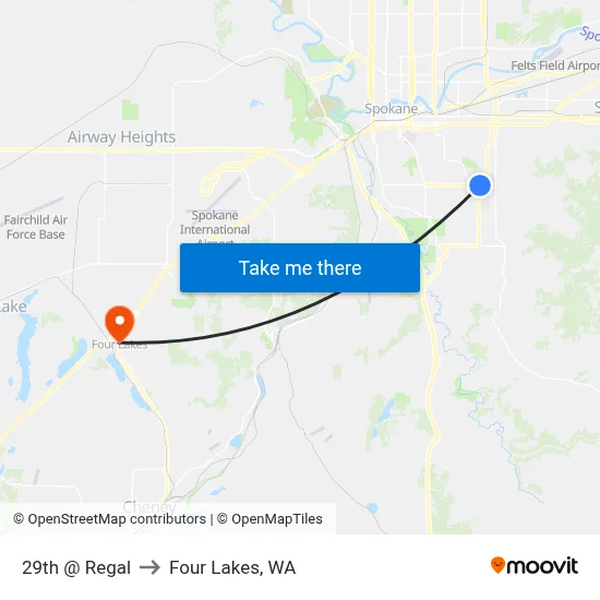 29th @ Regal to Four Lakes, WA map