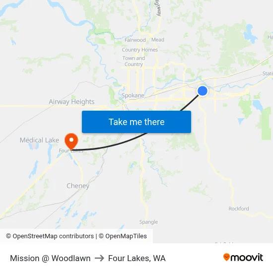Mission @ Woodlawn to Four Lakes, WA map