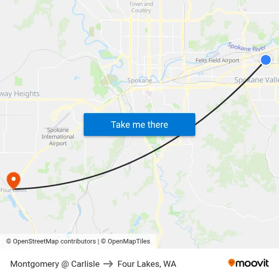 Montgomery @ Carlisle to Four Lakes, WA map