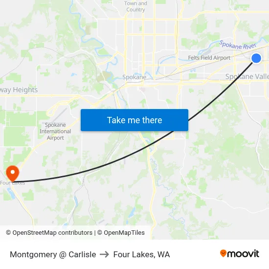 Montgomery @ Carlisle to Four Lakes, WA map