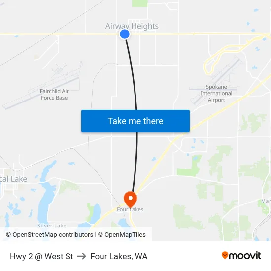 Hwy 2 @ West St to Four Lakes, WA map