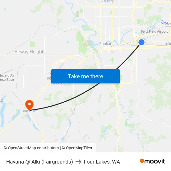 Havana @ Alki (Fairgrounds) to Four Lakes, WA map