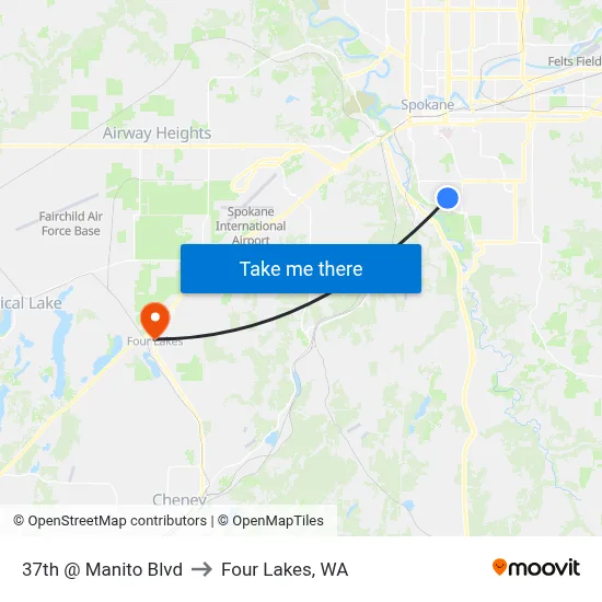 37th @ Manito to Four Lakes, WA map