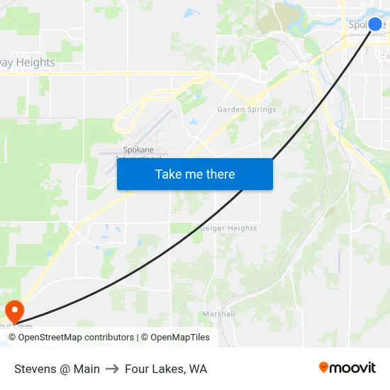 Stevens @ Main to Four Lakes, WA map