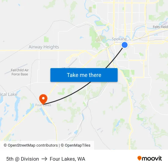 5th @ Division to Four Lakes, WA map