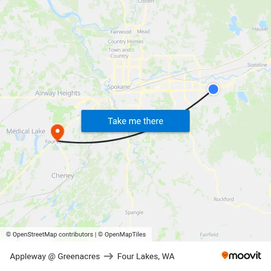 Appleway @ Greenacres to Four Lakes, WA map