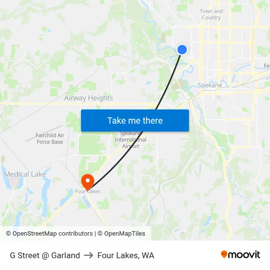 G Street @ Garland to Four Lakes, WA map