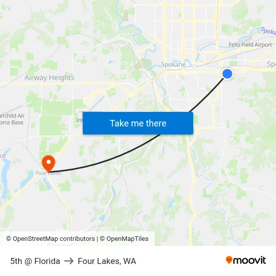 5th @ Florida to Four Lakes, WA map
