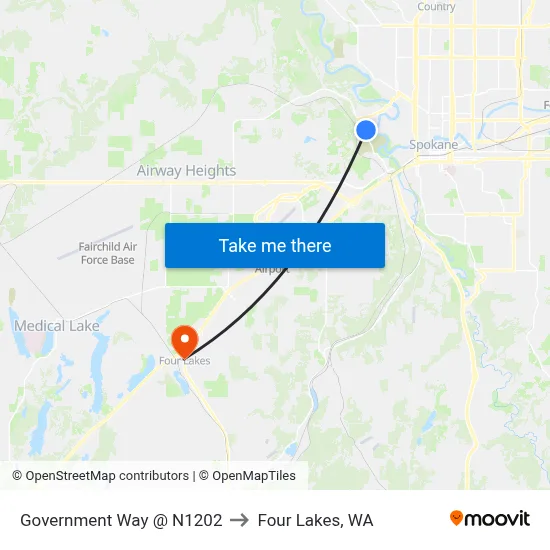 Government Way @ N1202 to Four Lakes, WA map