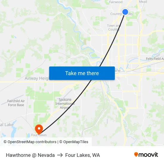 Hawthorne @ Nevada to Four Lakes, WA map