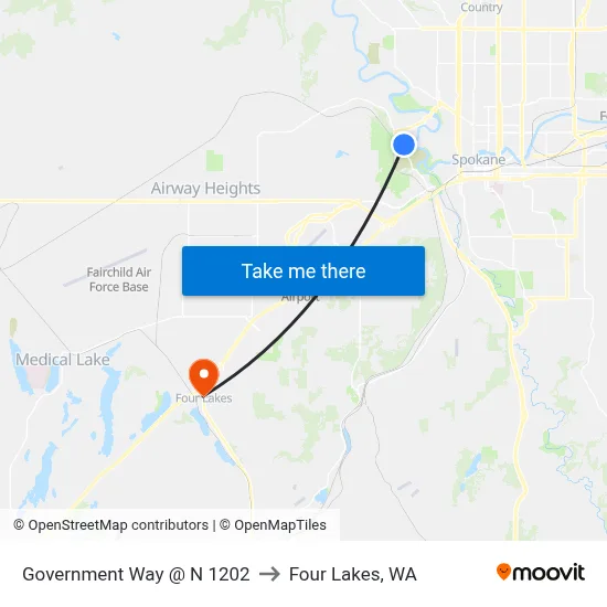 Government Way @ N 1202 to Four Lakes, WA map