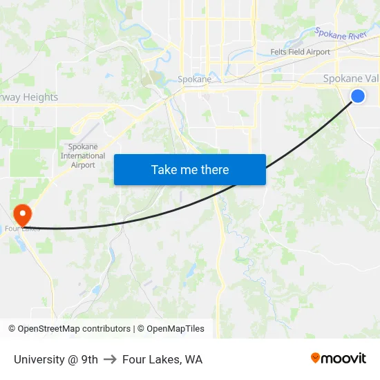University @ 9th to Four Lakes, WA map