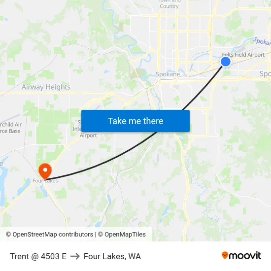 Trent @ 4503 E to Four Lakes, WA map