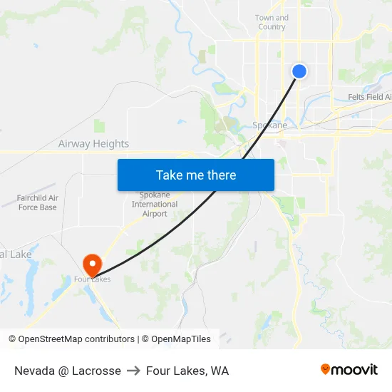 Nevada @ Lacrosse to Four Lakes, WA map