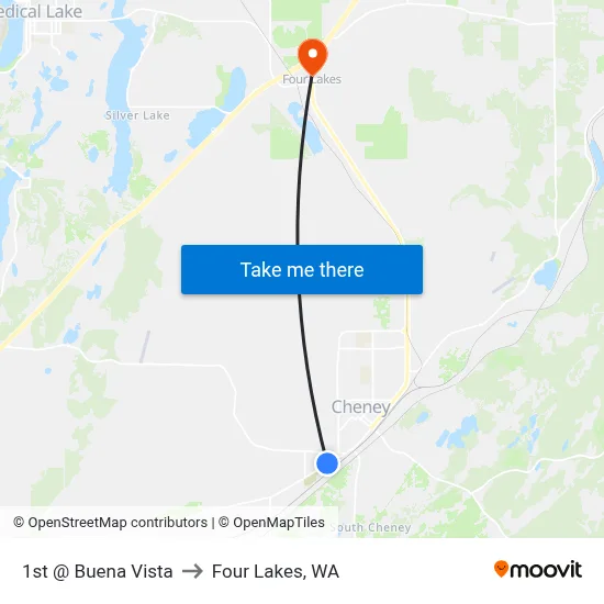 1st @ Buena Vista to Four Lakes, WA map