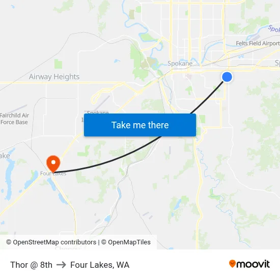 Thor @ 8th to Four Lakes, WA map