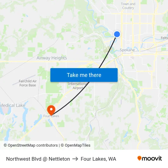 Northwest Blvd @ Nettleton to Four Lakes, WA map