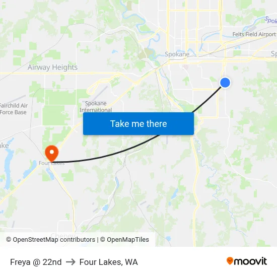 Freya @ 22nd to Four Lakes, WA map