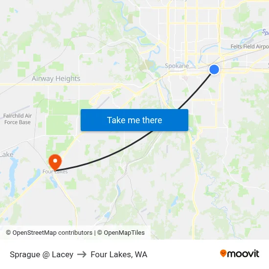 Sprague @ Lacey to Four Lakes, WA map