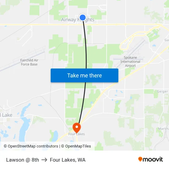 Lawson @ 8th to Four Lakes, WA map