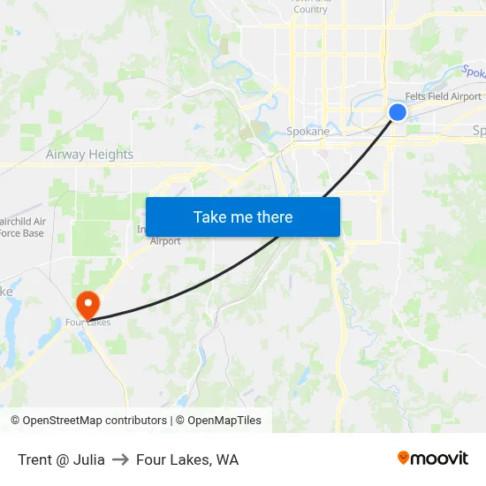 Trent @ Julia to Four Lakes, WA map