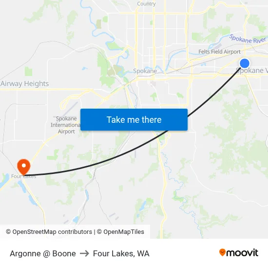 Argonne @ Boone to Four Lakes, WA map
