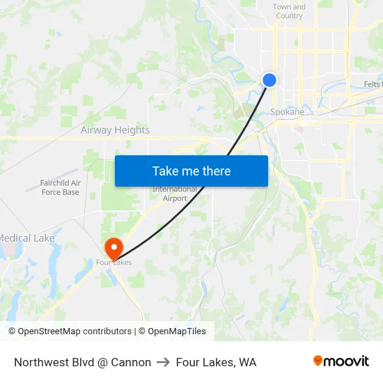 Northwest Blvd @ Cannon to Four Lakes, WA map
