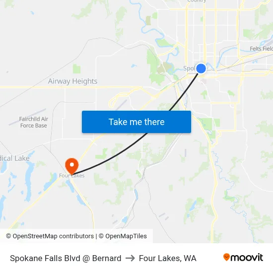 Spokane Falls Blvd @ Bernard to Four Lakes, WA map