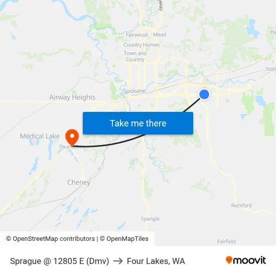 Sprague @ 12805 E (Dmv) to Four Lakes, WA map