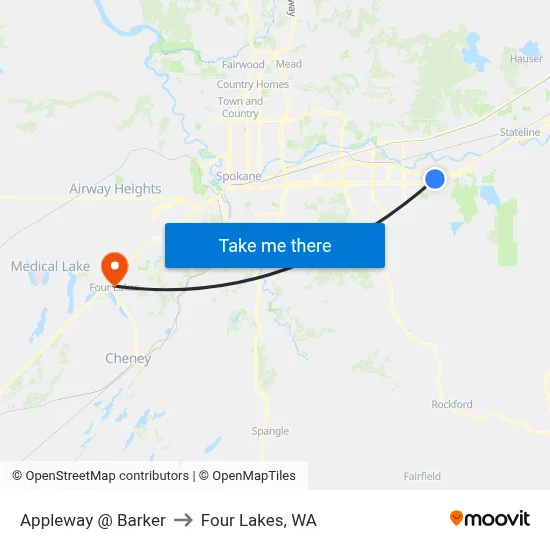 Appleway @ Barker to Four Lakes, WA map