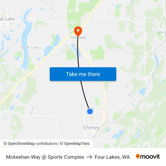 Mckeehan Way @ Sports Complex to Four Lakes, WA map