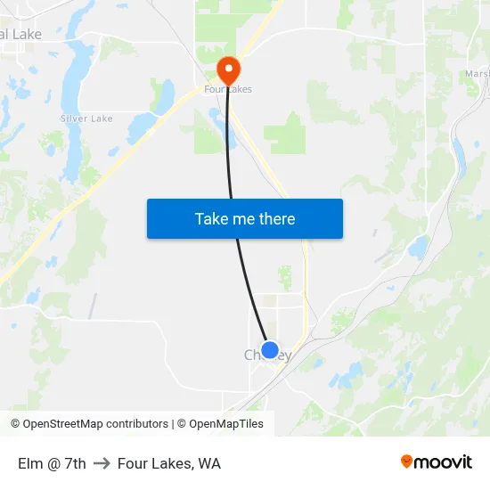 Elm @ 7th to Four Lakes, WA map