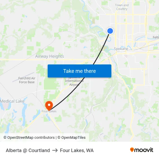 Alberta @ Courtland to Four Lakes, WA map