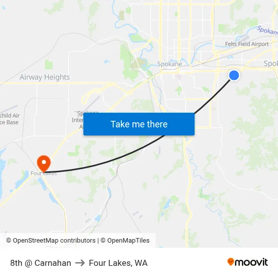 8th @ Carnahan to Four Lakes, WA map