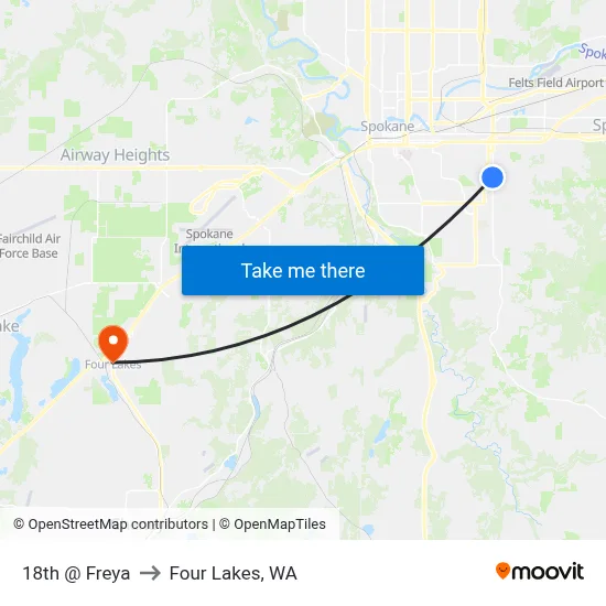 18th @ Freya to Four Lakes, WA map