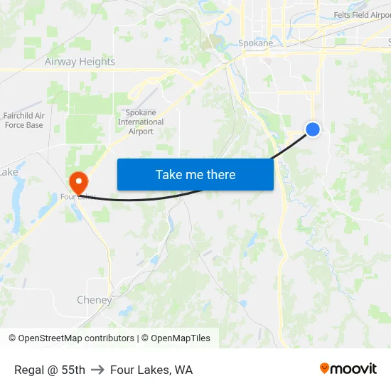 Regal @ 55th to Four Lakes, WA map
