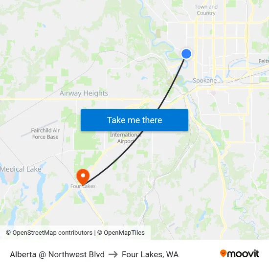 Alberta @ Northwest Blvd to Four Lakes, WA map