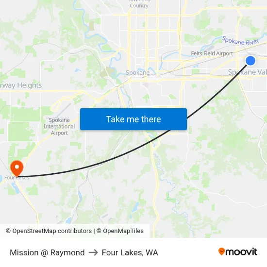 Mission @ Raymond to Four Lakes, WA map