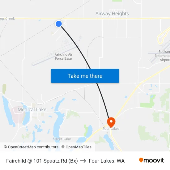 Fairchild @ 101 Spaatz Rd (Bx) to Four Lakes, WA map