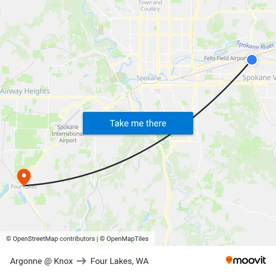 Argonne @ Knox to Four Lakes, WA map