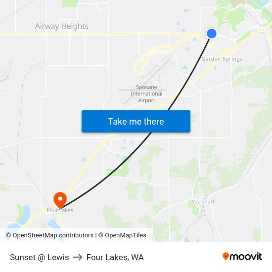 Sunset @ Lewis to Four Lakes, WA map