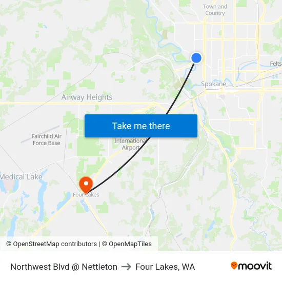 Northwest Blvd @ Nettleton to Four Lakes, WA map