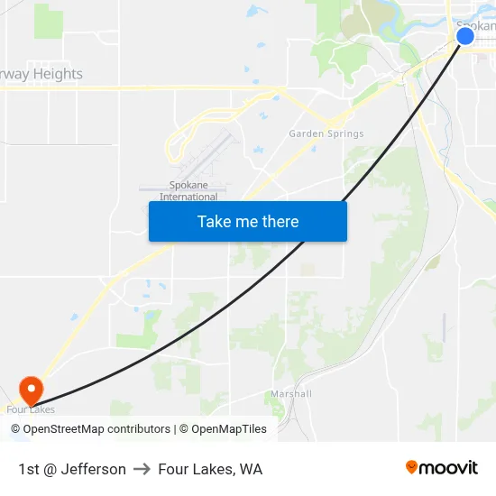 1st @ Jefferson to Four Lakes, WA map