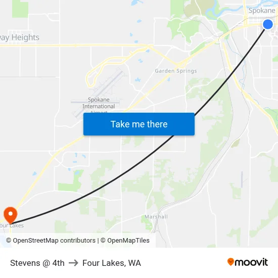 Stevens @ 4th to Four Lakes, WA map