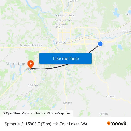 Sprague @ 15808 E (Zips) to Four Lakes, WA map