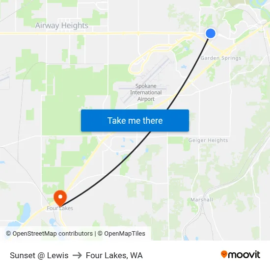 Sunset @ Lewis to Four Lakes, WA map