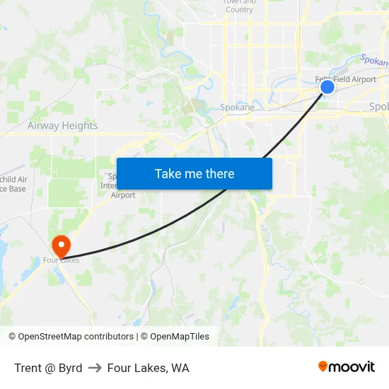 Trent @ Byrd to Four Lakes, WA map