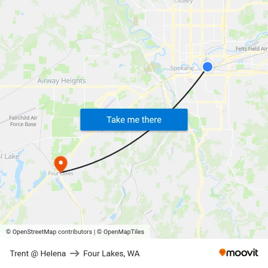 Trent @ Helena to Four Lakes, WA map